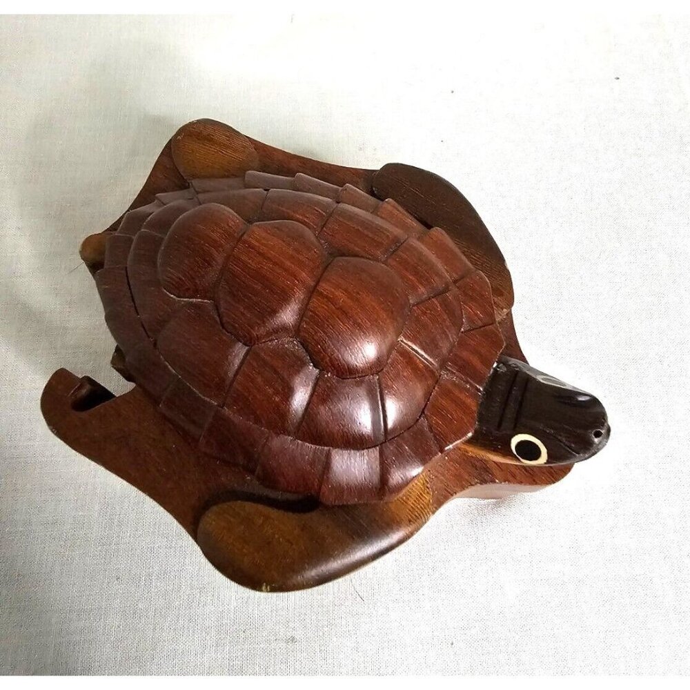 Island Wood Collection Wood Jewelry Box Hawaii Turtle Shaped Vintage